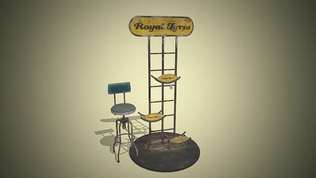 一个复古做旧轮胎展示架3D模型