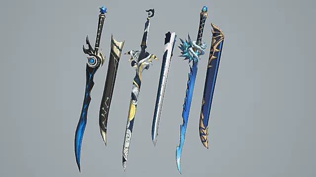 奇幻元素长剑游戏武器套装3D模型