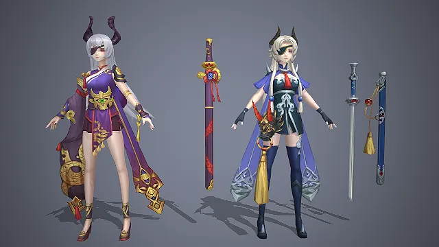 魔角女剑士  和风武士  太刀佩饰  东方奇幻