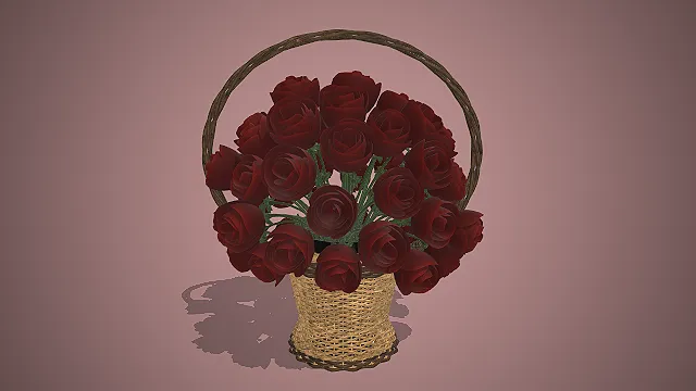 藤编手提花篮  酒红玫瑰花束  复古田园风  礼品装饰