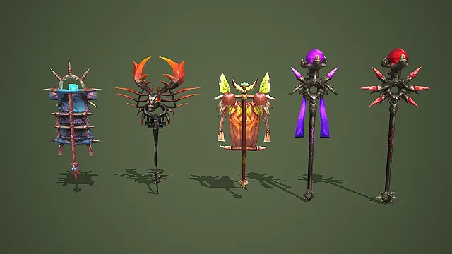 五款奇幻风格旗帜法杖武器道具模型