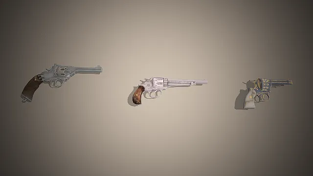 一套复古风格的左轮手枪3D模型