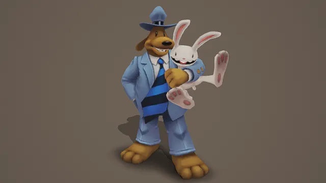3D卡通风格狗绅士与兔子组合模型，创意设计（3D角色、卡通风格、可爱风，角色设计主题）