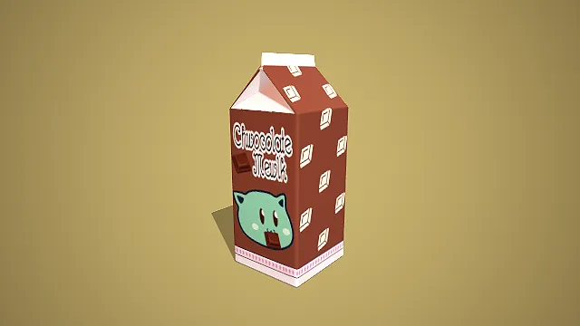 卡通巧克力味猫咪牛奶盒 3D 场景装饰模型