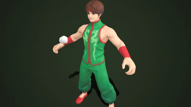 国风传统风格  干练飒爽  绿底红边无袖唐装  青龙纹  包子道具  中式唐装  国风韵味  刚柔并济  国风武道竞技