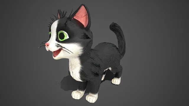 卡通风格  黑白小猫  活泼可爱  白色斑纹  毛绒  俏皮感  