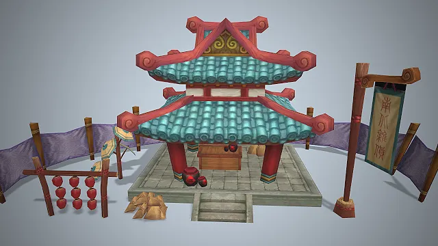 古风酒摊  市井场景  实木立柱  酒坛酒缸