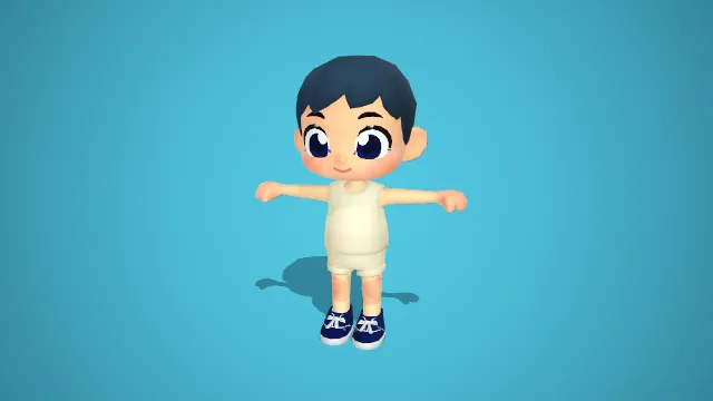 蓝发萌系卡通男童：晴风小少年 Q 版卡通模型