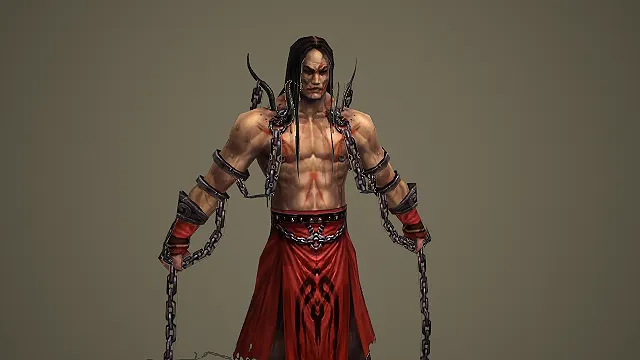 带铁链的赤膊血纹狂战士游戏角色模型