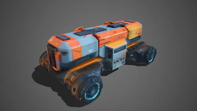 未来科幻风格  装甲运输载具  撞色涂装  模块化装甲结构  大尺寸轮毂  工业感  