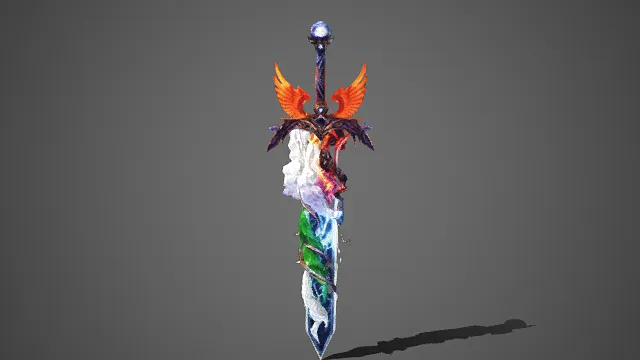 奇幻风格  元素魔剑   双翼  史诗级魔器  游戏题材  武器