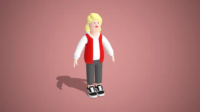 卡通金发女性角色 3D 模型红马甲款