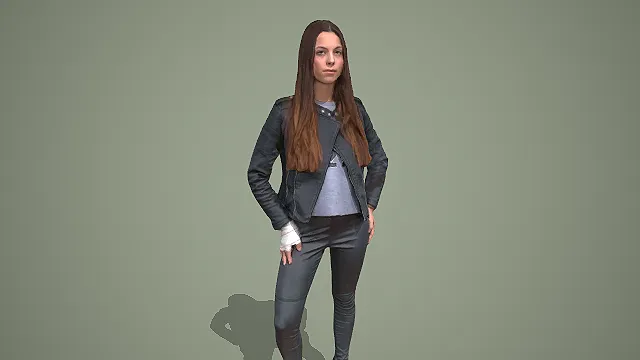 酷感女性街头风皮革装扮单人站姿 3D 角色模型