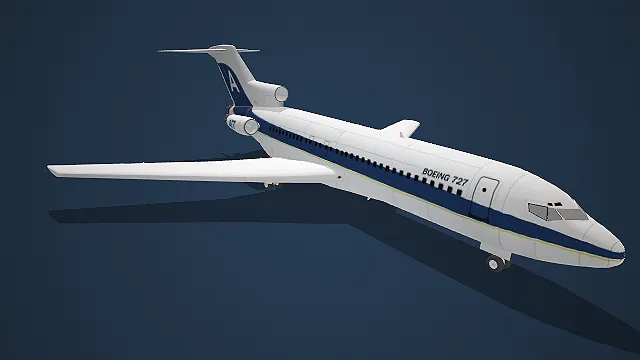 波音 727 AT 涂装白蓝双发民航客机 3D 模型