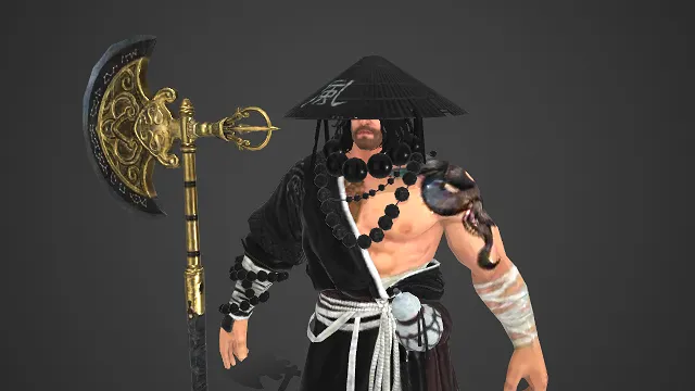 武侠风格  武僧  玄铁巨斧  佛珠  僧家元素  江湖悍气  游戏角色模型  肌肉男