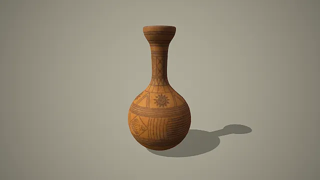 太阳纹与几何纹长颈陶壶原始风格陶器 3D 模型