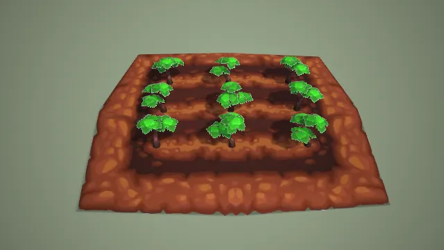 卡通田园方形菜地绿植 3D 模型 游戏农场种植场景道具资产