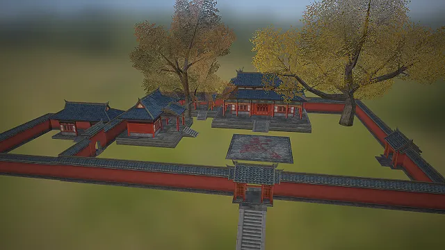 一个古风风格的3D武馆院落模型，适合用于武侠、古风类游戏的场景