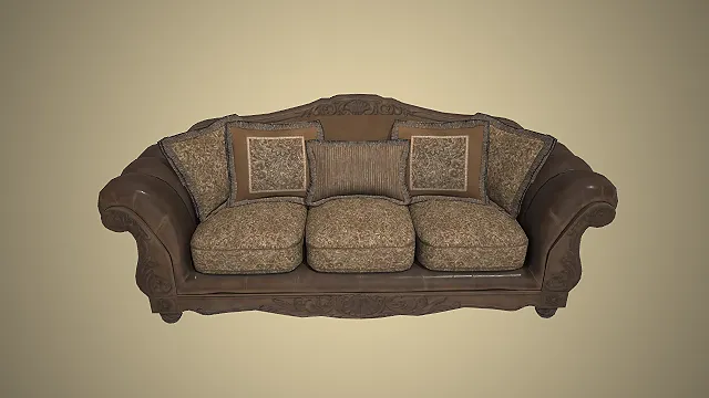 一款兼具质感与舒适的复古雕花三人沙发的3D模型