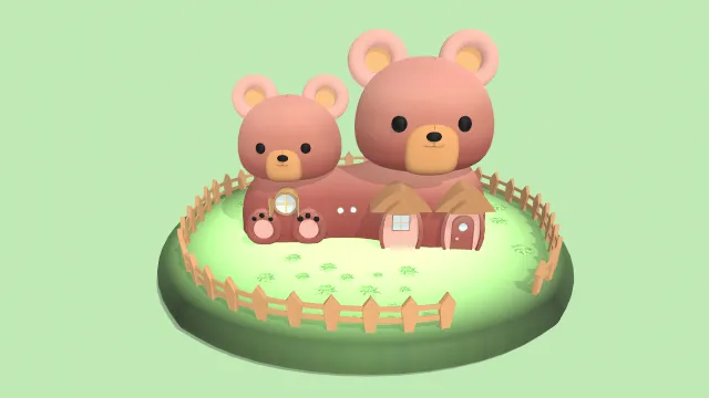卡通可爱库玛熊屋建筑场景房子