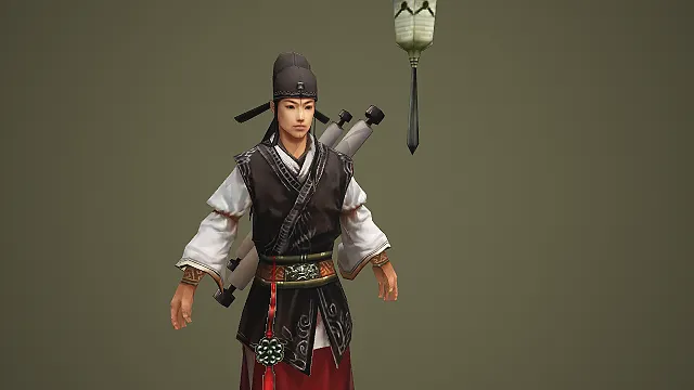 持灯笼背画卷的古风书生游戏角色模型
