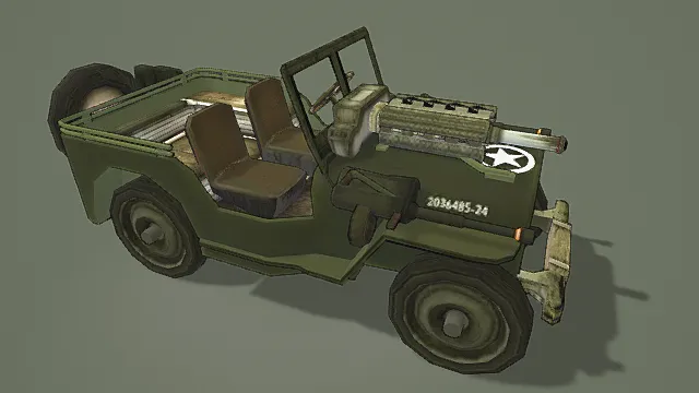 卡通风格复古军用威利斯吉普车3D模型