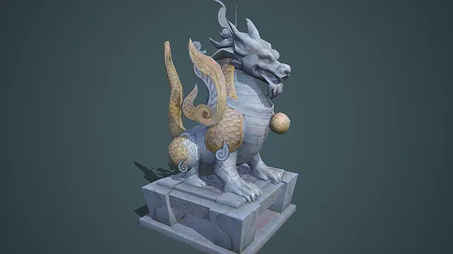 古风武侠风格带翼石麒麟游戏场景模型