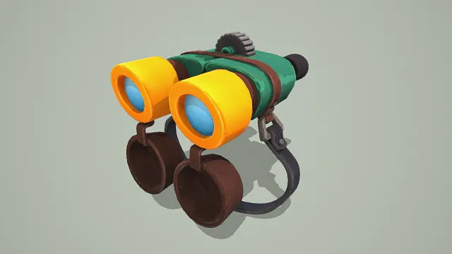 3D卡通风格双筒望远镜模型，创意设计（3D望远镜、卡通风格、复古机械风，望远镜设计主题）