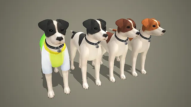 卡通杰克罗素梗犬 3D 模型 带服饰多色宠物犬角色素材包