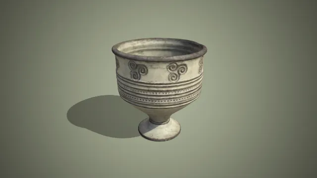 涡旋纹与弦纹高足陶杯复古风格陶器 3D 模型
