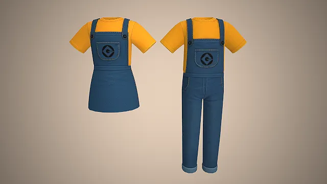 小黄人联名款  牛仔背带裤  情侣款套装  换装素材