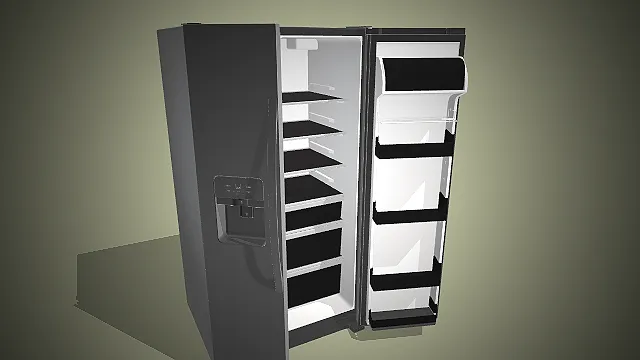 一个黑白配色的现代对开门冰箱3D模型