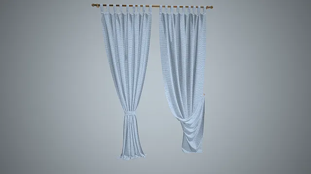 浅蓝亚麻双开窗帘  北欧风  客厅卧室软装  束带收褶