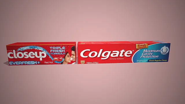 两款知名品牌牙膏的3D模型，口腔清洁用品