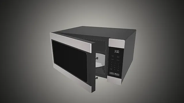 一个黑银配色的台式微波炉3D模型