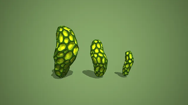 三组长条蜂窝状绿色岩石组合奇幻场景装饰模型