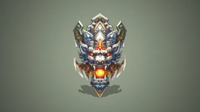 卡通风格瑞兽饕餮浮雕国风纹饰盾牌 3D 游戏道具模型