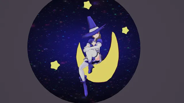 3D卡通风格蓝黄白系星空女巫场景模型，创意设计（3D场景、卡通风格、奇幻星空风，场景设计主题）