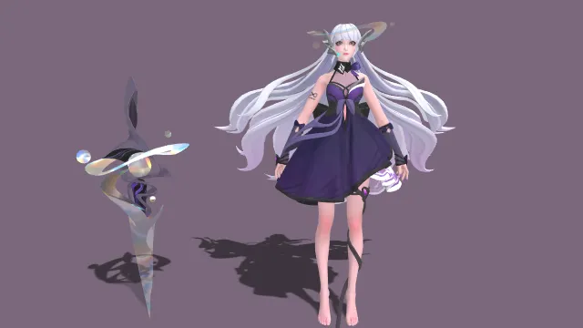 3D卡通风格奇幻女角色模型，创意设计（3D角色、卡通风格、奇幻风，角色设计主题）