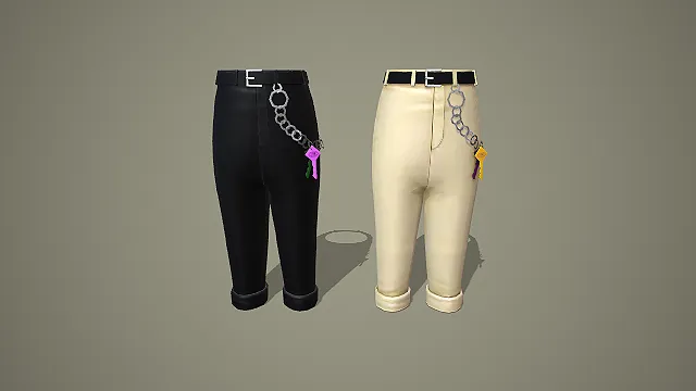黑杏双色链条挂饰卷边九分裤套装 3D 模型