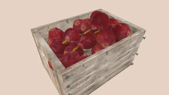 一木箱的红色梨水果果肉食物