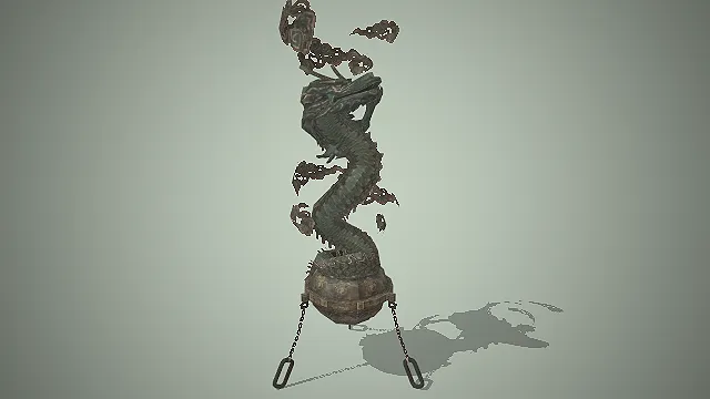 龙形雕塑  国风神兽  青铜锈迹质感  祥云纹饰