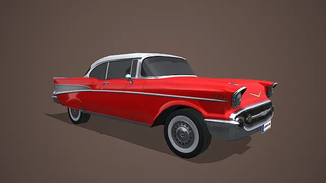 红白复古经典轿车带尾翼造型写实模型