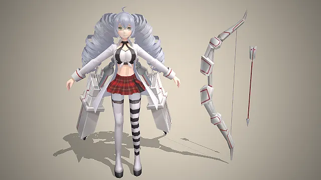 科技机甲少女  巨型双马尾  学园风穿搭  弓箭手