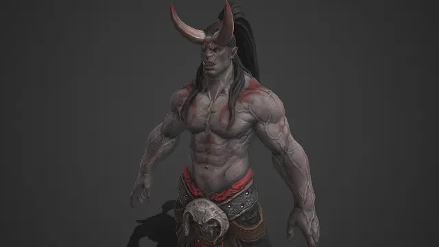 魔角蛮族  狂战士造型  壮硕躯体  血纹  凶悍  骷髅装饰  蛮族野性  狂暴嗜血