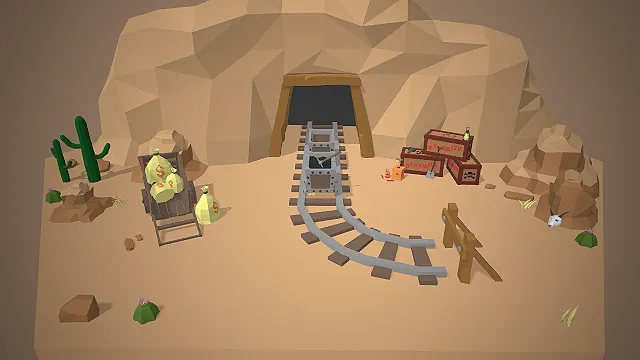 一个卡通风格的3D低多边形金矿入口模型，适合用于沙盒模型