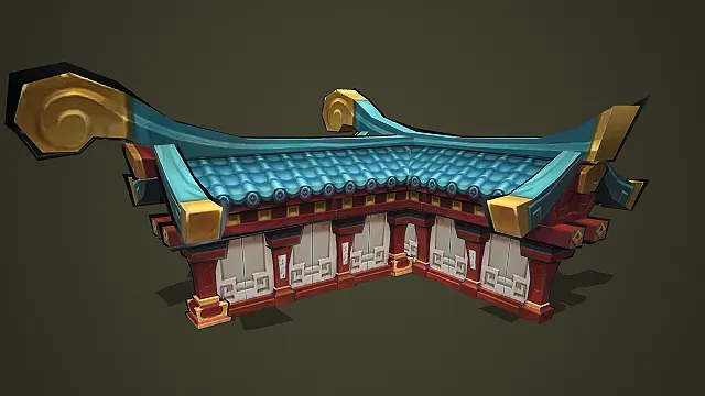 中式古风 L 形转角屋檐建筑 3D 模型