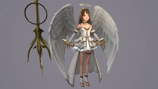 天使少女 游戏人物 神圣 羽翼 大弓