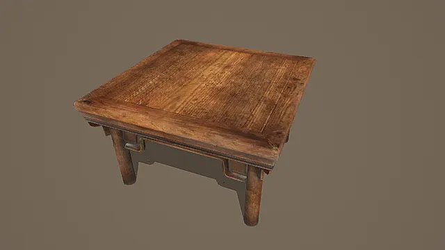 复古中式做旧实木方桌3D模型