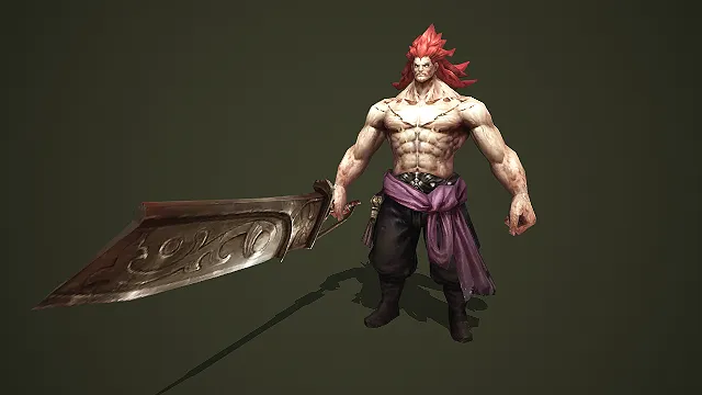 红发肌肉狂战士持盾怪物角色模型